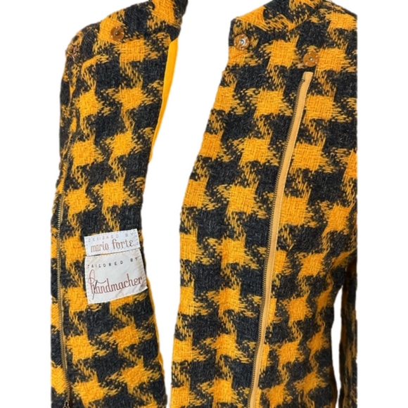 Vintage 60s Mario Forte Handmacher Houndstooth Jacket Dark Grey/Orange - Picture 6 of 10